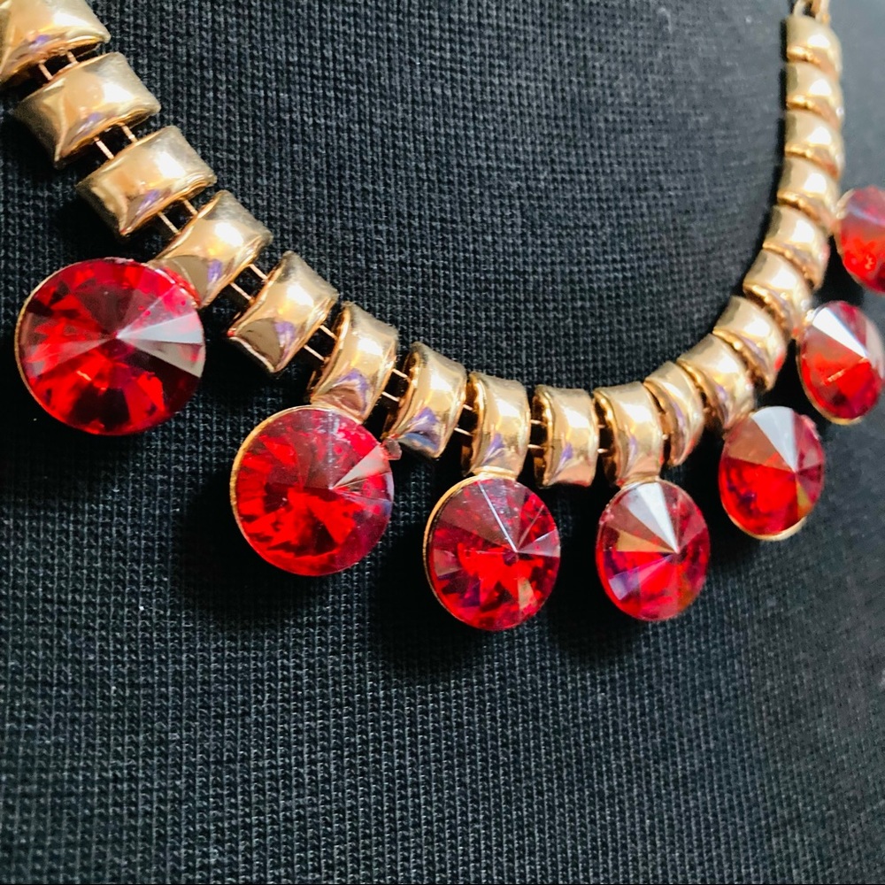 Vtg Gold Ruby Statement Necklace - image 3